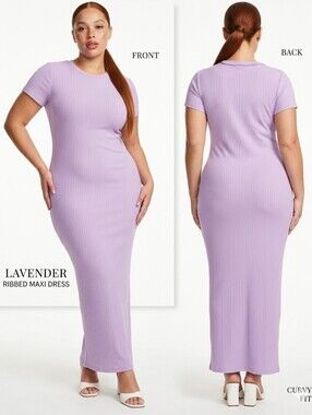 NEW Effortless Ribbed Maxi Dress Lavender Long Stretch Shirt Dress Plus Size 1XL